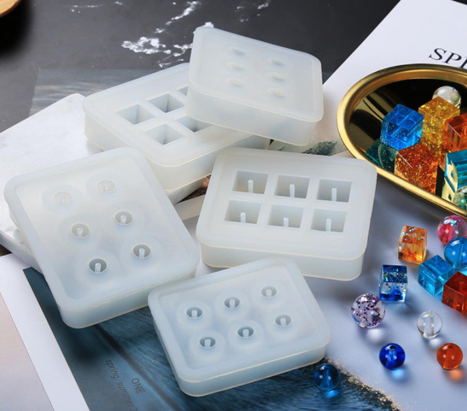 Six Grid Silicone Jewelry Bead Mold With Hole 12mm and 16mm Etsy