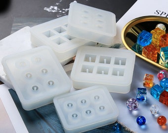 Six Grid Silicone jewelry Bead Mold with Hole - 12mm and 16mm Square and Round Bead Mold - Craft Jewelry diy Making Flexible Resin Mould
