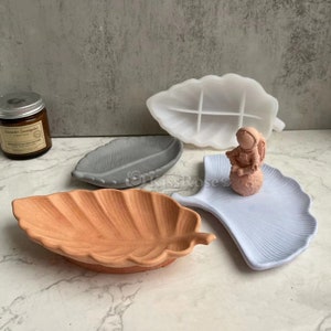 Leaf Concrete Tray Mold-Silicone Leaf Mold-Plaster Candle Holder Base Mold-Epoxy Resin Leaf Dish Mold-Jewelry Tray Cement Mold