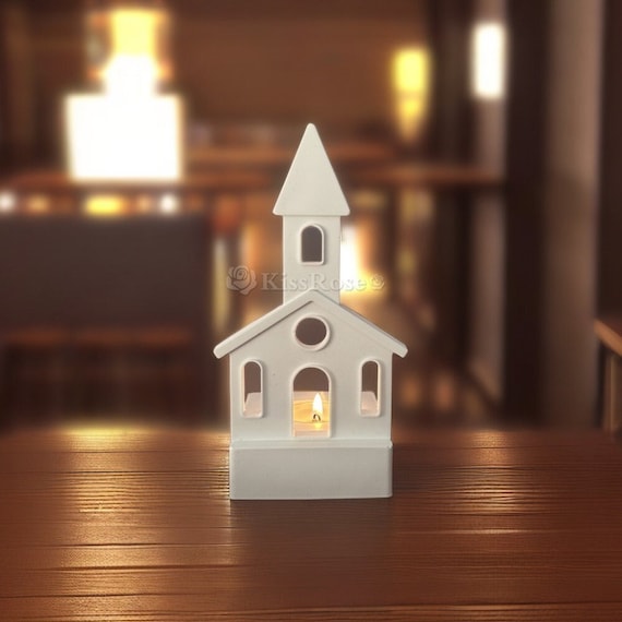 Silicone House Mold-Church House insert for Tea light Holder-Castle Tower House Plaster Mold For Tealight Holder-Church Casting Molds