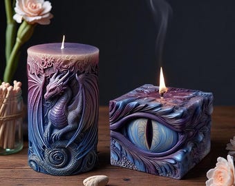 ドラゴンキャンドルシリコンモールド - エンボス加工されたドラゴンの目型キューブキャンドルモールド - キャンドル作りのためのドラゴンピラーシリコンモールド - ホームデコレーションキャンドルDIY