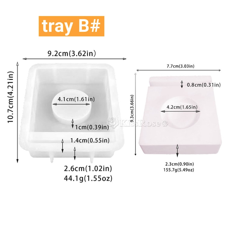 Puede incluir: Dos moldes de silicona blancos para hacer jab&oacute;n o manualidades de resina. El molde m&aacute;s grande mide 9,2 cm de ancho, 10,7 cm de alto y 3,7 cm de profundidad. El molde m&aacute;s peque&ntilde;o mide 7,7 cm de ancho, 9,3 cm de alto y 2,3 cm de profundidad. Ambos moldes tienen una hendidura circular en el centro.