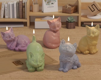Stampo in silicone per gatti 3D, simpatico gattino, per candele profumate, per candele profumate, per animali domestici, in resina, diffusore, in pietra, per animali, ornamento in gesso