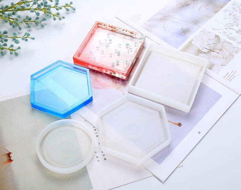 Round Hexagonal Square Resin Silicone Mould Coaster Silicone Mold Resin Cabochons DIY Mold Silicon Resin Mold Epoxy Resin Craft Mold