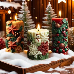 Christmas Pillar Candle Silicone Mold-Embossed snowflake/snowman Candle Mold-Scented Candle Mold-Wax Mold for Christmas decoration DIY craft