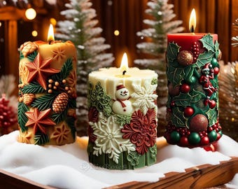 Christmas Pillar Candle Silicone Mold-Embossed snowflake/snowman Candle Mold-Scented Candle Mold-Wax Mold for Christmas decoration DIY craft