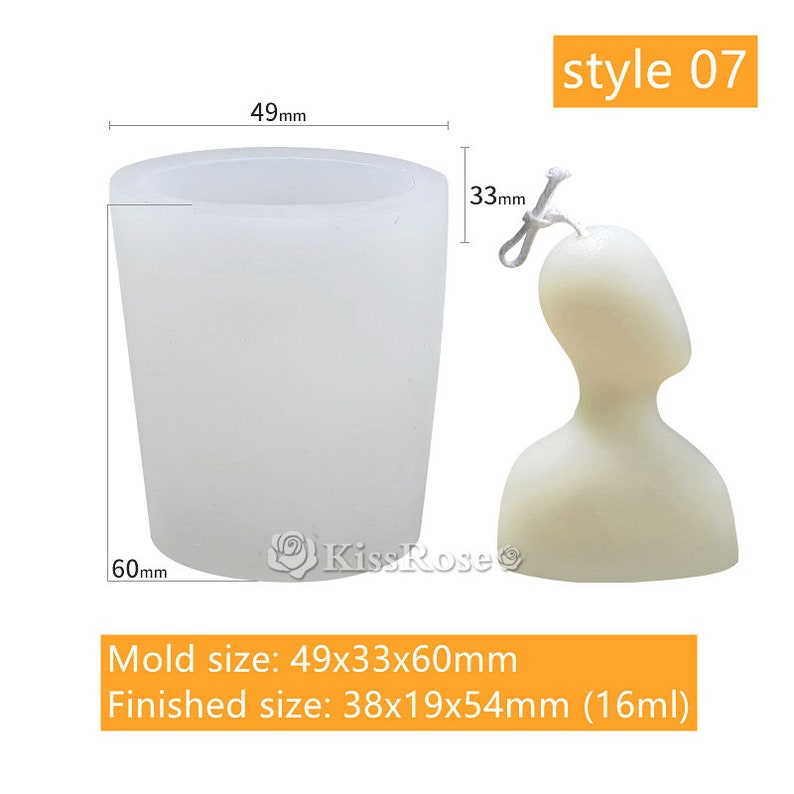Pu&ograve; includere: Stampo in silicone bianco per realizzare una candela a forma di persona. Lo stampo &egrave; largo 49 mm, profondo 33 mm e alto 60 mm. La candela finita sar&agrave; larga 38 mm, profonda 19 mm e alta 54 mm, con un volume di 16 ml.