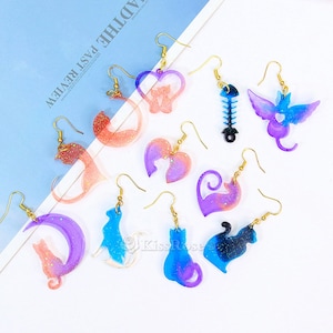 Cute cat earring silicone mold-Cat earring resin mold-Kitten keychain mold-4 Style earring pendant mold-Resin art Jewelry mold-Resin crafts