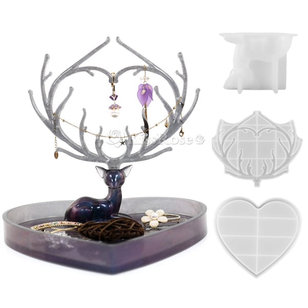 Fashion Elk Jewelry Holder Resin Mold-DIY Necklace Bracket Silicone Mold-Antlers Jewelry Stand Mold-Epoxy Resin Necklace Ring Holder Mold