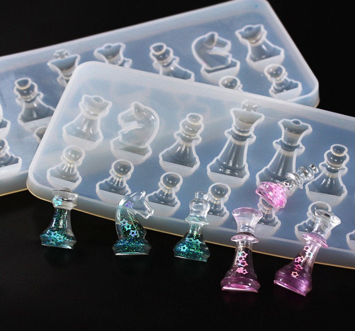 BEIJITA 6pcs Chess Mold for Resin, Resin Chess Mold 3D Silicone, 3D Chess Board Resin Molds Flexible Chess Shape Set Mold Epoxy Casting Molds for DIY Crafts