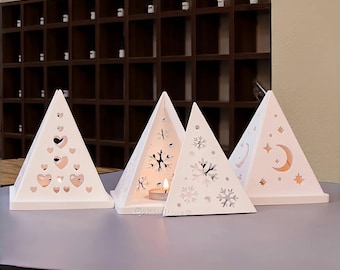 Hollow pyramid silicone mold-Led light box mold-Tealight tray concrete mold-Light house ornaments plaster mold-Tealight holder raysin mold