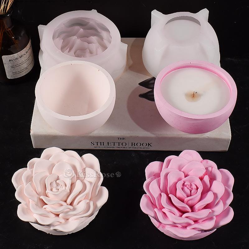 Camellia candle cup silicone mold-Flower candle vessel concrete/gypsum mold-Epoxy resin storage box mold-DIY cement/raysin candle jar mold