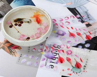 Jewelry accessories diy stickers Epoxy resin painting goldfish tree leaves pink petal   material stickers