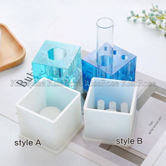 Pen Container Resin Silicone Mold Square Round Storage Holder Epoxy DIY  Craft