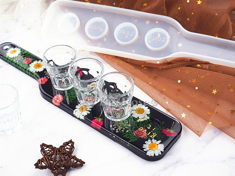 Shot Glass Serving Resin Tray Mold Shot Glass Holder Uv Resin Molds 4 Holes Resin  Molds Silicone Tray for Shot Glasses Silicone Tray Molds for Beer Flights  Set Party Home Decor –
