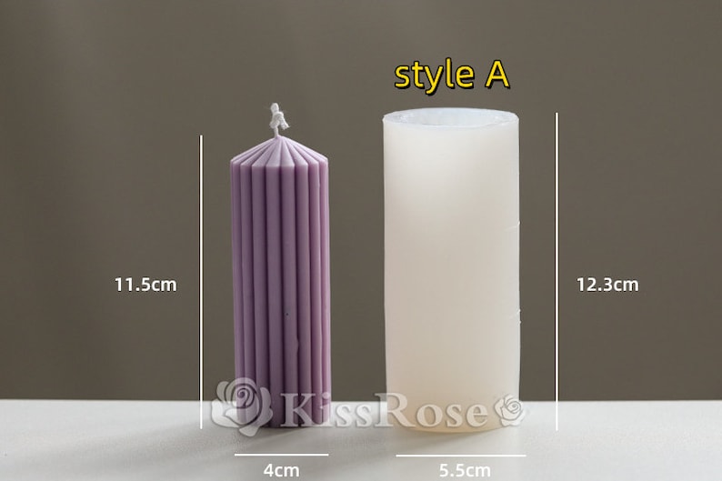 May include: Two candle molds, style A. The mold on the left is 11.5 inches tall and 4 inches wide. The mold on the right is 12.3 inches tall and 5.5 inches wide.