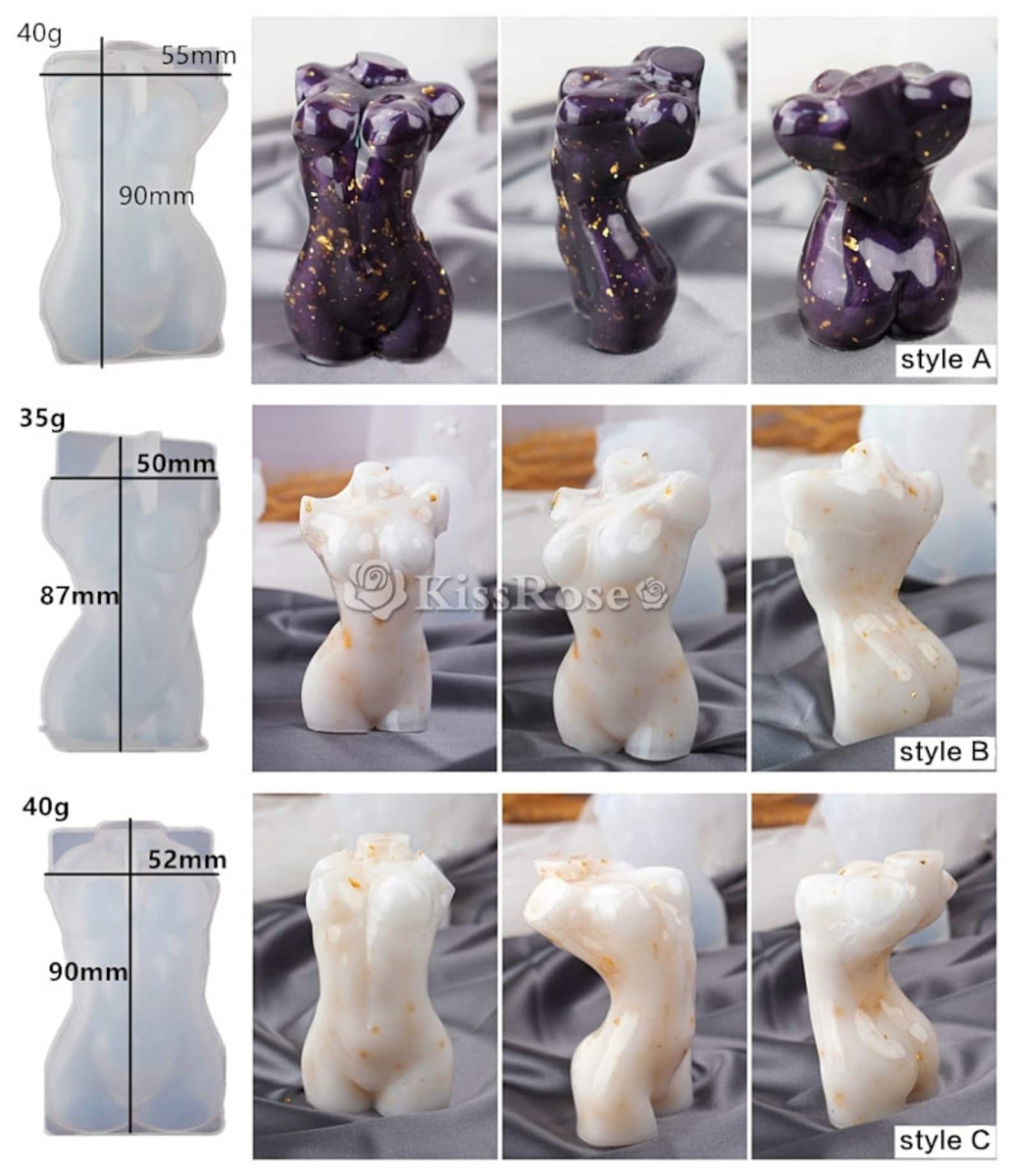 Silicone Woman Body mold3 styles Female body resin moldWoman Etsy