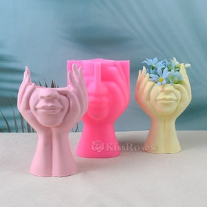 Cara femenina maceta silicona molde-hormigón suculenta maceta molde-vela recipiente yeso molde-resina epoxi jarrón molde-resina arte molde