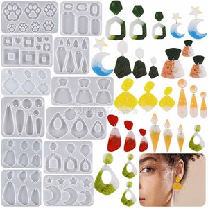 12 Styles Silicone Earring Mold-Silicone Mold for Resin Earring DIY-Triangle/Rhombic/Heart/Crescent/Oval/Drop Shape Earring Silicon Mold