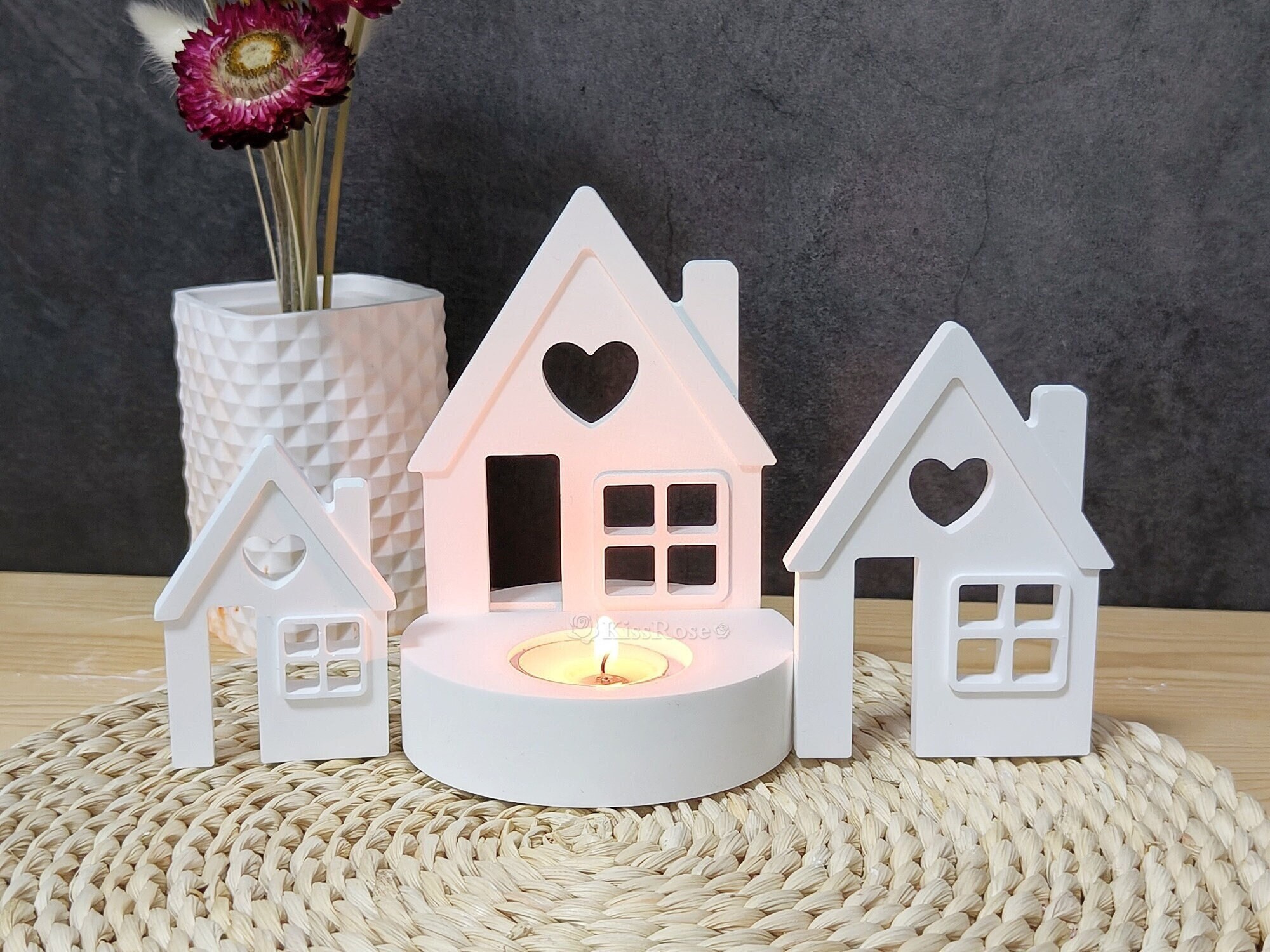 Portacandele rotondo fai-da-te Stampi in silicone Stella a forma di cuore Stampo per candeliere in resina in gesso Accessori per candele Strumento Decorazioni per la tavola di casa  15