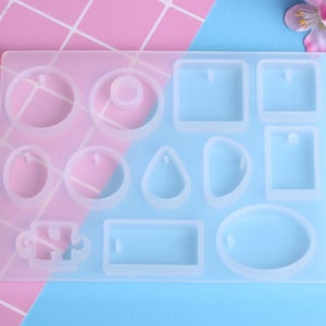 molde de silicona colgante con agujero, molde de joyería de silicona, molde de resina epoxi colgante redondo rectangular, molde epoxi de alta calidad