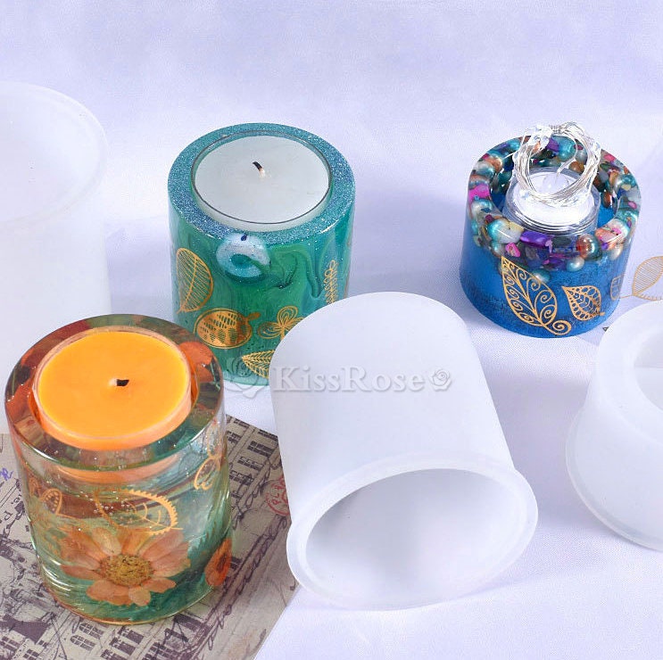 3pcs Tealight Candle Holder Resin Molds, EEEkit Cylindrical Candlestick Silicone Molds for Epoxy Resin, DIY Crystal Votive Cylinder Candle Molds for