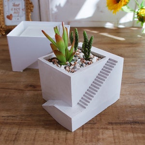 Concrete Stairs Flower Pot Mold-Flower Pot Cement Mold-Epoxy Resin Flower Pot Mold-Silicone Pen Holder Mold-Ashtray Mold-Plaster Mold