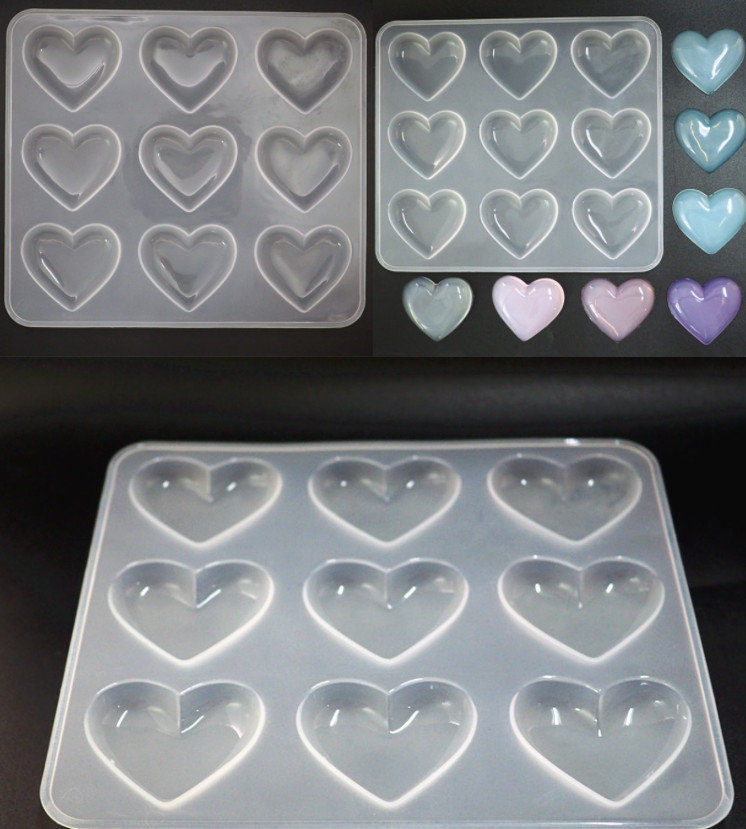 Shiny Puffy Heart Silicone Mold, Clear Puffy Heart Silicone Mold (9  Cavity), Transparent Shiny Mold, UV Resin Mould, Resin Cabochon DIY