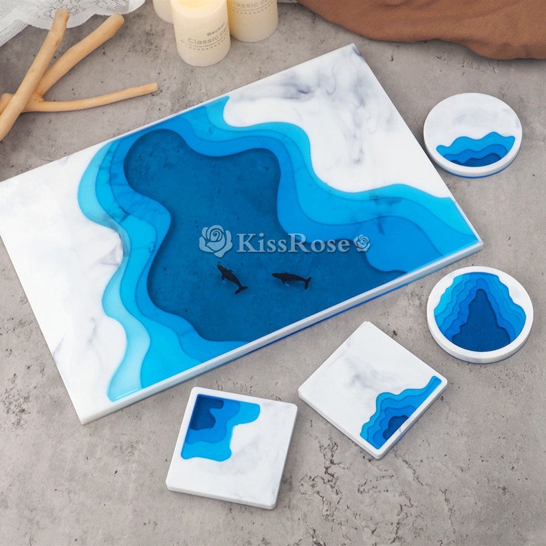 Creative ocean silicone tray mold-Terraces coaster resin molds-Ocean Resin wine coaster mold-Silicone cup mat mold-Silicon tea tray mold