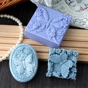 Embossed butterfly soap silicone mold-flower soap mold-oval/square handmade soap mold-diffuser stone plaster mold-Essential Oil Soap Mold