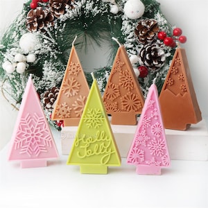 Simple christmas tree candle mold-Snowflake pattern Christmas tree silicone mold-Christmas ornaments concrete mold-Christmas tree soap mold