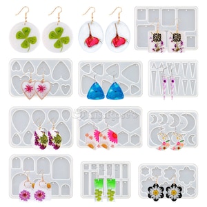 14 Styles Geometric Earring Mold-Silicone Mold for Resin Earring DIY-Triangle/Rhombic/Heart/Crescent/Oval/Drop Shape Earring Silicon Mold