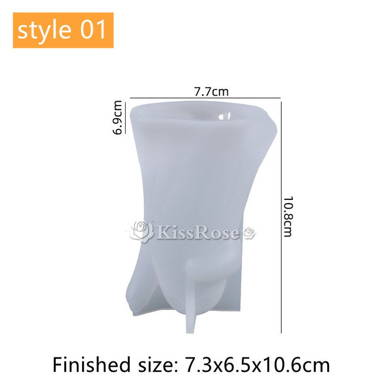 May include: White silicone mold for making a vase. The mold is 7.7 inches wide, 6.9 inches tall, and 10.8 inches deep. The finished vase will be 7.3 inches wide, 6.5 inches tall, and 10.6 inches deep.