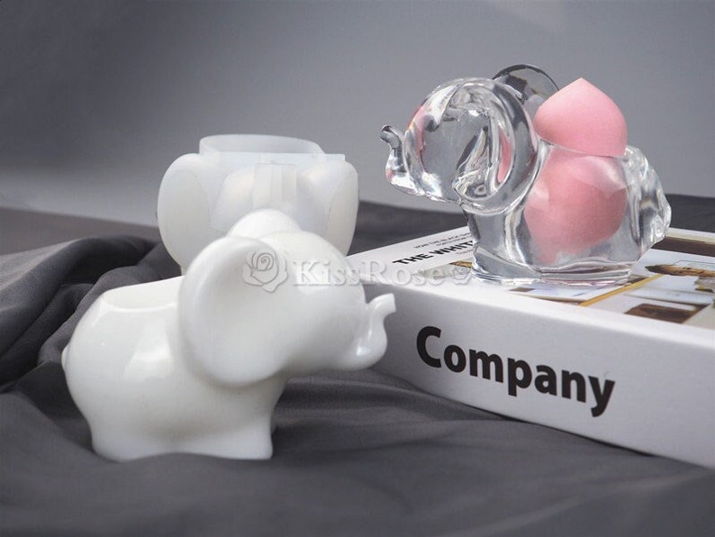 Moule en silicone pour boîte de rangement avec éléphant mignon - Moules en résine éponge de maquillage - Moule en silicone pour décoration de bureau - Moule pour boîte à bijoux DIY image 1