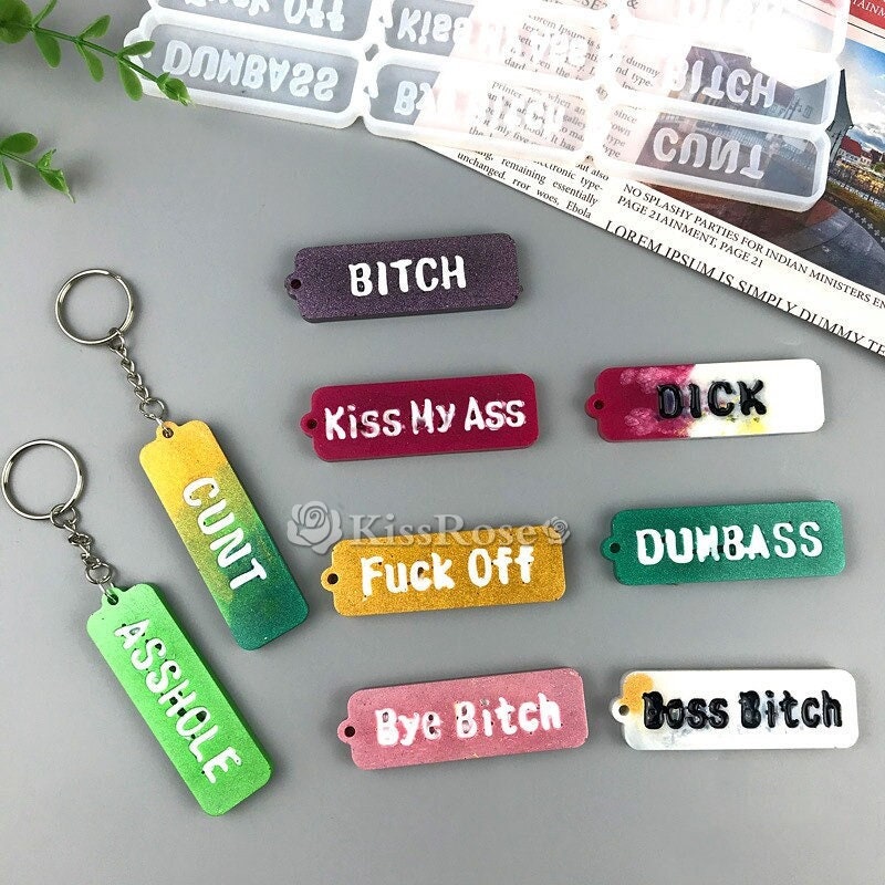 Creative dirty words keychain mold-B*tch keychain resin molds-F*ck off keychain silicone mold-Epoxy resin pendant mold-Resin keychain mold