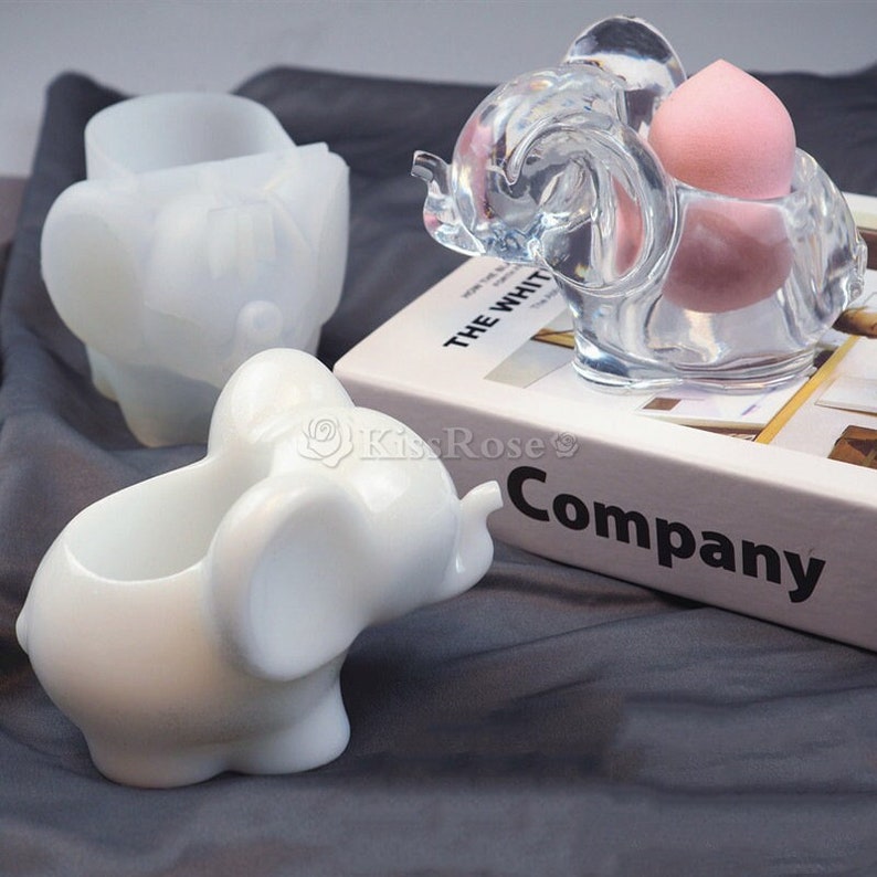 Moule en silicone pour boîte de rangement avec éléphant mignon - Moules en résine éponge de maquillage - Moule en silicone pour décoration de bureau - Moule pour boîte à bijoux DIY image 3
