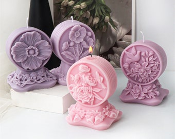 Soporte de flores en relieve vela molde-flor vela silicona molde-perfumado vela molde-mariposa/pájaro/flor molde-hormigón yeso ornamento molde