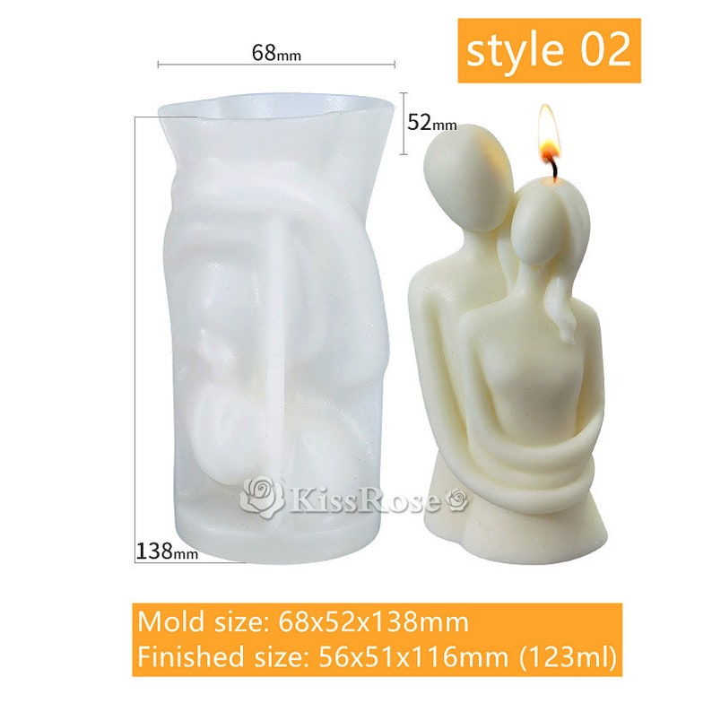 Pu&ograve; includere: Stampo in silicone bianco per realizzare una candela a forma di due persone che si abbracciano. Lo stampo &egrave; alto 17,3 cm, largo 5,1 cm e profondo 13,7 cm. La candela finita sar&agrave; alta 5,6 cm, larga 5,1 cm e profonda 11,6 cm e avr&agrave; una capacit&agrave; di 123 ml di cera.