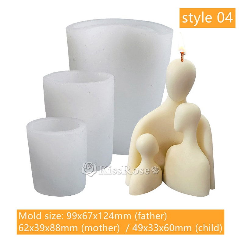 Pu&ograve; includere: Tre stampi in silicone per realizzare candele. Gli stampi sono cilindrici e sono disposti in ordine di dimensione, dal pi&ugrave; piccolo al pi&ugrave; grande. Lo stampo pi&ugrave; grande misura 99 mm x 67 mm x 124 mm, lo stampo intermedio misura 62 mm x 39 mm x 88 mm e lo stampo pi&ugrave; piccolo misura 49 mm x 33 mm x 60 mm. Gli stampi sono bianchi e sono realizzati in silicone.