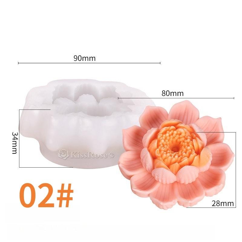 2-teilige Silikonform Lotusblüte – Für Kerzen, Seifen, Harz, 3D-Detail, DIY Basteln