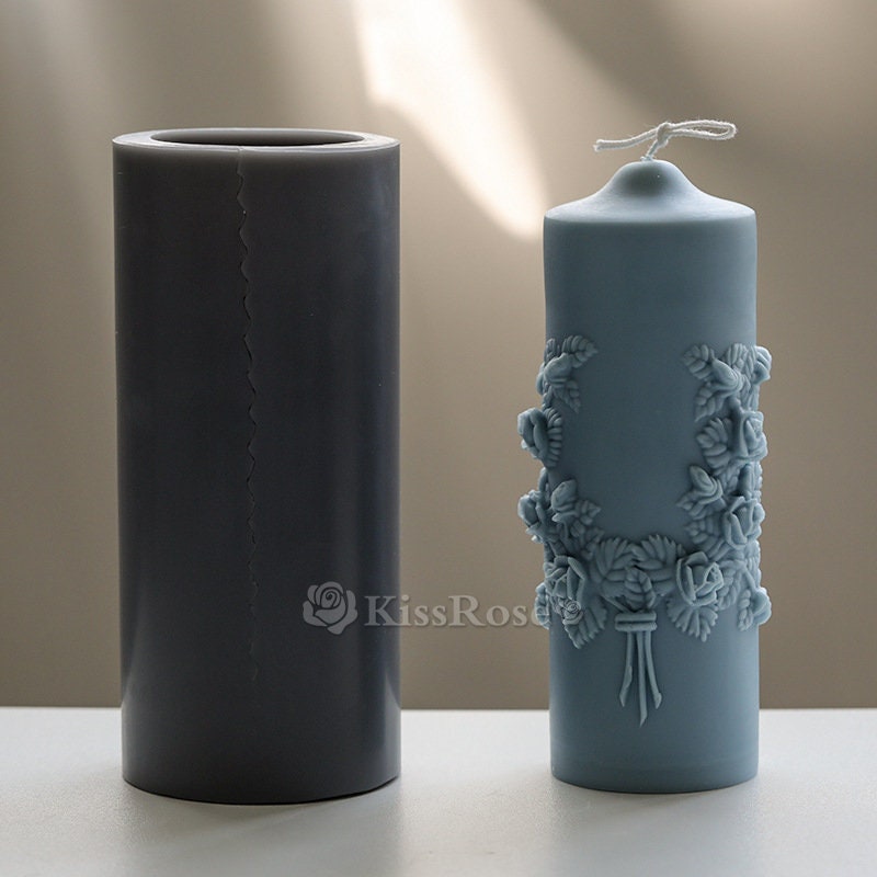 15x5.5cm Big Silicone Carved Column Pillar Candle Molds Cylindrical Mould  Vintage Flowers DIY Large Scented Pillar Candles Making Mold From Homelab,  $11.31
