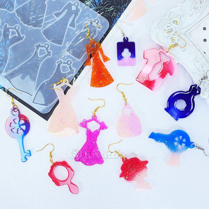 Silicone earring mold-ladies dress earring resin mold-Crown keychain mold-4 Style Fashion Accessories pendant mold-Jewelry mold-Resin craft