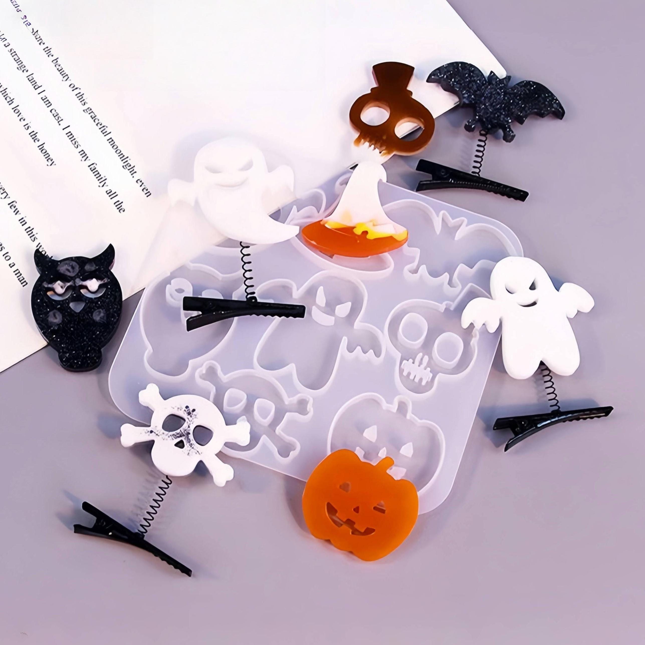 Halloween Haarspange Silikonform-Geist/Totenkopf/Fledermaus/Spinne/Teufel Flügel Haarschmuck-Harz Resin Mould-Halloween Dekoration Schmuck Mould-Resin art