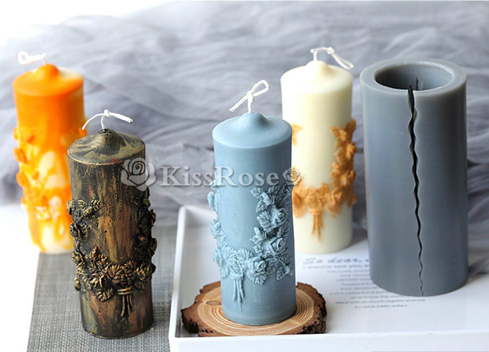 Large Size Candle Silicone Moldcylinder Candle Moldflower Etsy