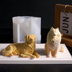 Molde de silicona para vela de perro 3D - Molde de yeso para adorno de hormigón de Golden Retriever/Samoyedo - Molde para vela perfumada - Molde para piedra aromática - Molde para chocolate