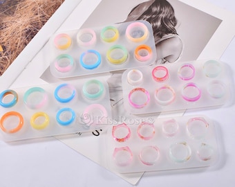 4 Styles Silicone Ring Molds-Flat Ring Resin Mold-Cat Ears/Round Edge/Facetd Edge Epoxy Resin Ring Mold-Silicon Mold for Resin Ring Making