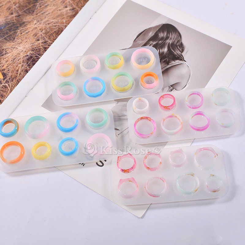 Szecl 8Pcs/Set Ring Silicone Molds for Epoxy Resin Assorted Sizes Ring Mold  in US Size 5-12 Circle Jewelry Casting Mold for