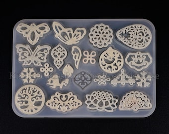 Retro hollow pendant silicone mold butterfly Earring pendant resin molds Folding fan jewelry mold craft mould for ring pendant making