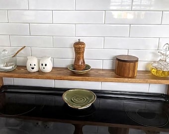 Over Stove Spice Rack, Solid Wood Kitchen Shelf, Handmade Spice Storage for Stovetop, Custom Farmhouse Kitchen Decor