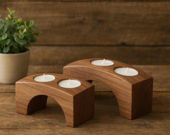 Bougeoir photophore en forme d'arche en bois fabriqué à la main - Décoration moderne minimaliste